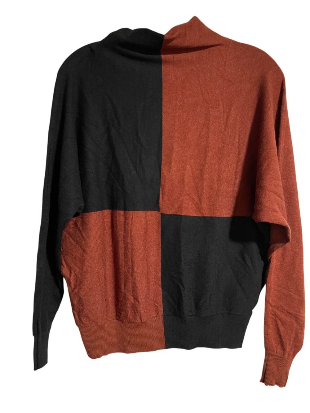 Tahari Colorblock Sweater Black Chestnut Womens XS Cozy Lightweight Mock Neck